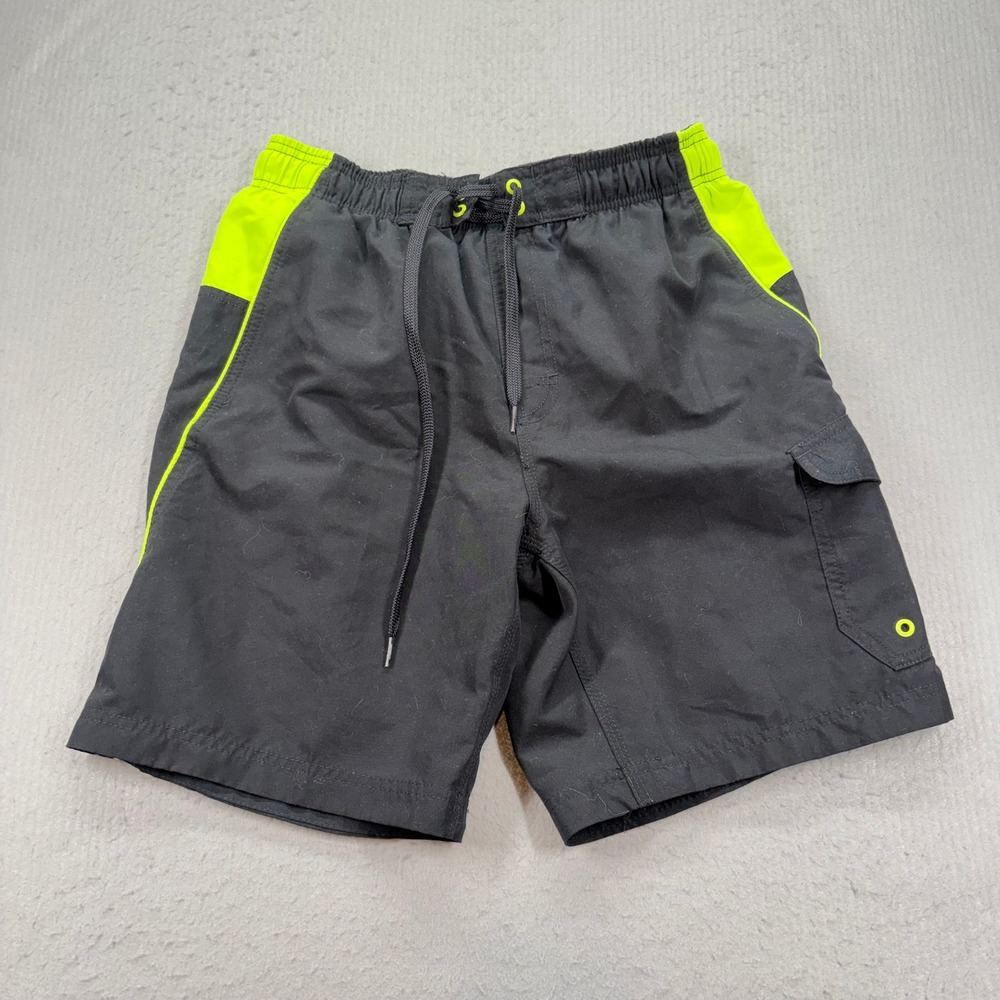 Speedo Swim Trunks Mens Medium Black Yellow Cargo Pocket Mesh Lined